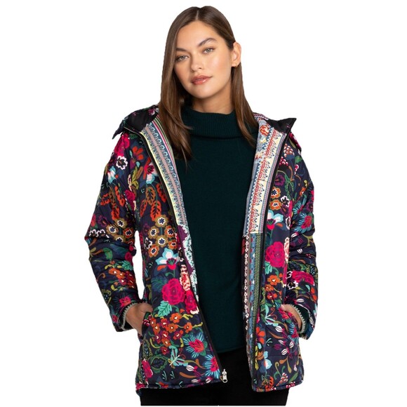 NWOT XS Johnny Was Mauri Puffer Zip Front Hooded Reversible Jacket C40223 $435 - Picture 1 of 16